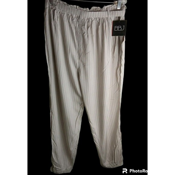NWT BBJ SIZE  XL LIGHTWEIGHT STRIP PANTS POCKETS TIE PULLON ELASTIC BOTTOM LEGS - Picture 2 of 4